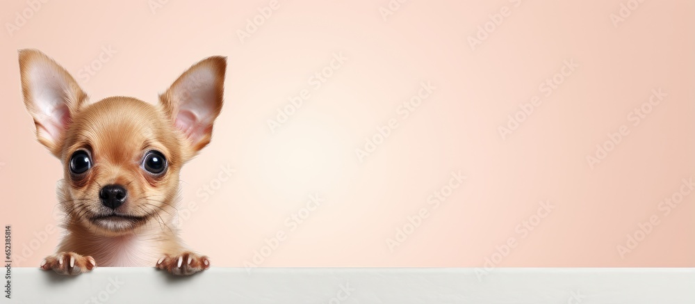 9 month old chihuahua on isolated pastel background Copy space