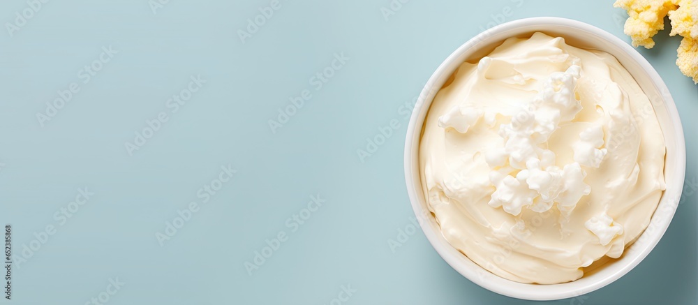Curd on a isolated pastel background Copy space Curd on a isolated pastel background Copy space