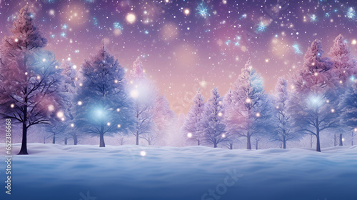 Winter background with Christmas trees in the snow and snowflakes 3 © Alina