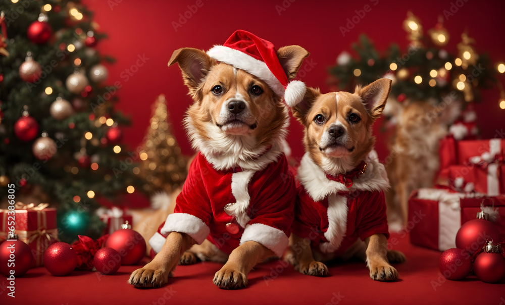  corgi pembroke welsh photoshoot pet photography studio isolated with gift background christmas theme dress and decoration