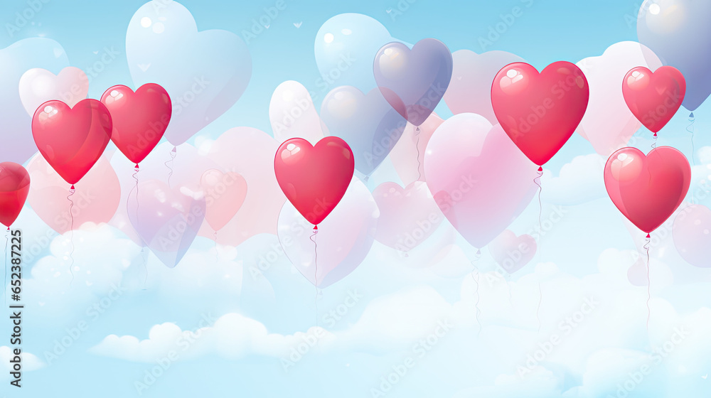 Celebration of love with countless heart balloons set against a calming sky
