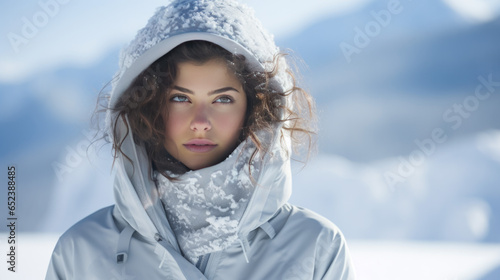 A pretty young woman outside in winter