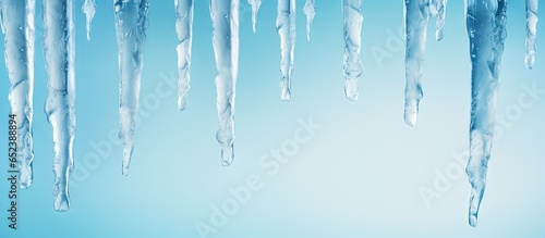 Closeup blue icicle photography isolated pastel background Copy space