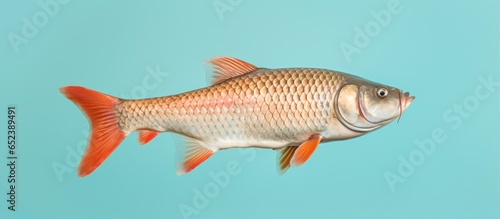 Large carp alone against isolated pastel background Copy space