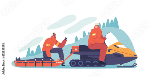 Brave Rescuers Race Against Nature Fury, Scaling Treacherous Mountains To Evacuate An Injured Victim Vector Illustration