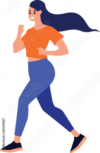 Hand Drawn fitness girl running exercise in flat style © toonsteb