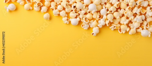 Colorful popcorn against isolated pastel background Copy space in photography studio