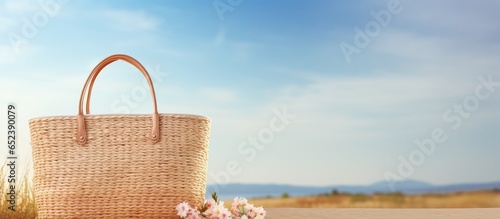 Wicker straw bag on isolate...