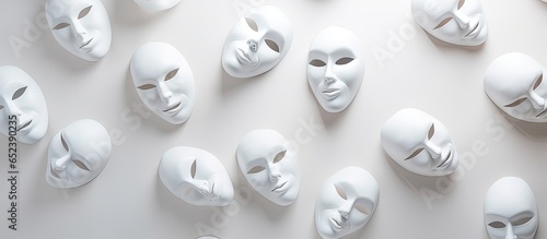 white Halloween masks with an abstract design isolated pastel background Copy space
