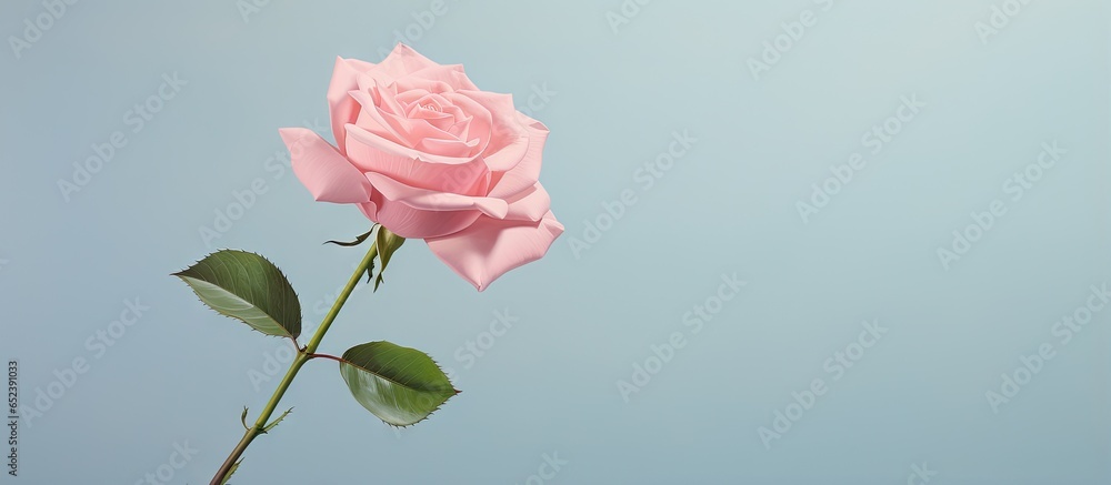 Rose of a pink color against a black scenery isolated pastel background Copy space