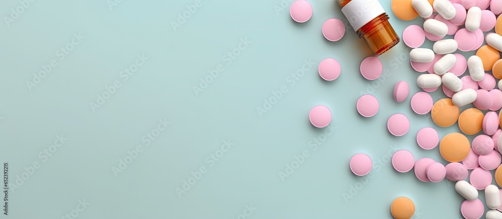 Copy space with bottle of pills Copy space with bottle of pills