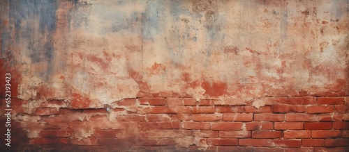 Damaged distressed grungy red brickwall with shabby plaster Abstract banner with copy space isolated pastel background Copy space