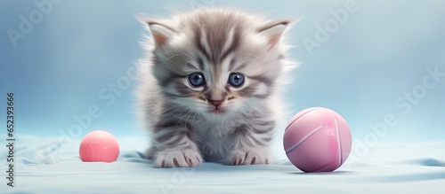 Cute kitten playing with wo...