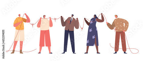 Diverse Male And Female Characters Are Connected By Thread Of Shared Experiences And Relations, Vector Illustration