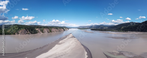 epic aerial panorama view of Yukon river, off the beaten track in the wilderness of Canada