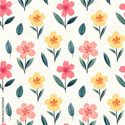Seamless vector botanical pattern. Hand drawn folklore pattern with exotic flowers. Tropical background.