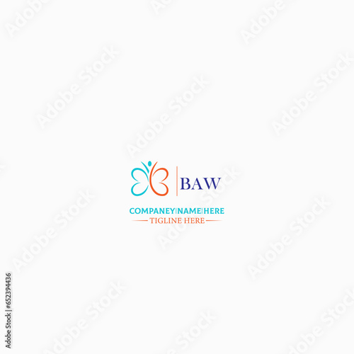 BAW letter logo design in six style. BAW polygon, circle, triangle, hexagon, flat and simple style with black and white color variation letter logo set in one artboard. BAW photo