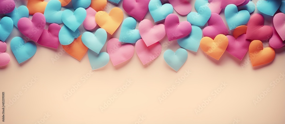 Hearts shining on a isolated pastel background Copy space