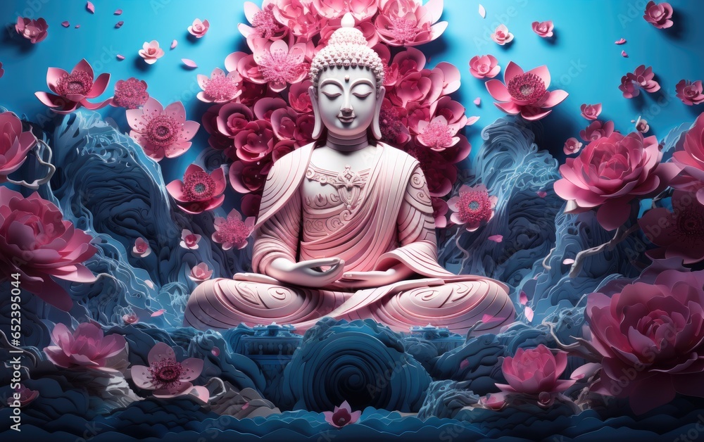 Buddha statue in the lotus background.