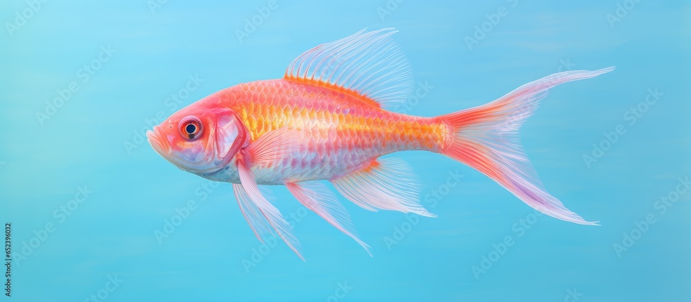 Puntius padamya commonly known as aquarium fish isolated pastel background Copy space