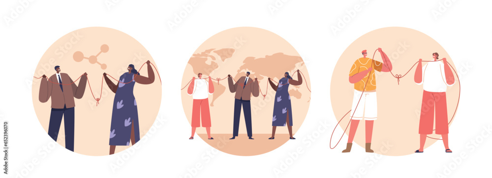 Isolated Round Icons With Diverse Characters Connected With Thread On A Global Tapestry, People Vector Illustration Isolated Round Icons With Diverse Characters Connected With Thread On A Global Tapestry, People Vector Illustration