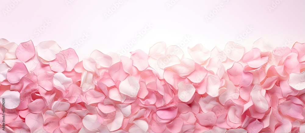 Realistic illustration of a frame made of rose petals isolated pastel background Copy space