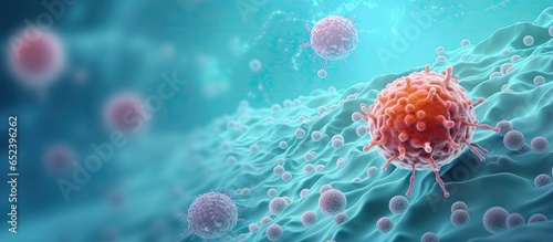 Rendering of a 3D concept for an oncology treatment that kills cancer cells isolated pastel background Copy space