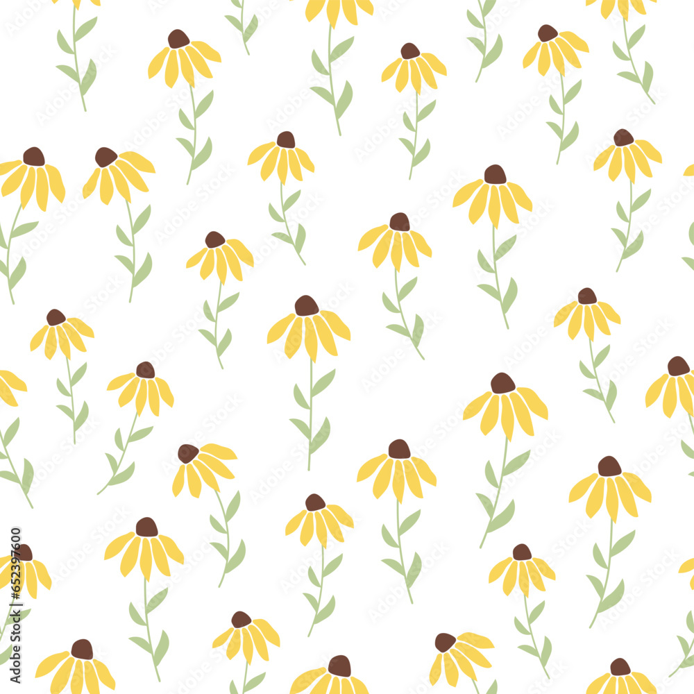 Rudbeckia Contrast floral summer background, seamless pattern for textile, paper