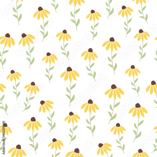 Rudbeckia Contrast floral summer background  seamless pattern for textile  paper