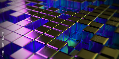 Neon Cubes Dark Futuristic Background