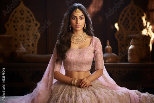 Radiating elegance, a royal bride from Jaipur in pastel lehenga with Gota Patti pure Rajputana grandeur