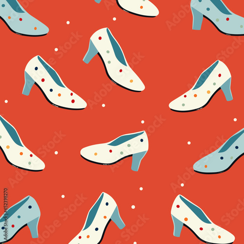 Dancing shoes pattern, background, hand-drawn cartoon flat art Illustrations in minimalist vector style
