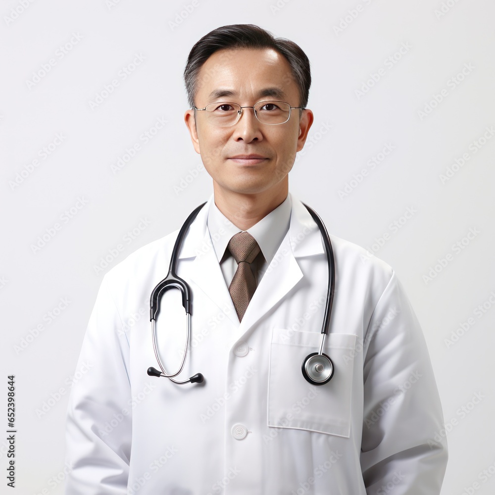 Doctor from Japan in white coat, signifying trust and medical excellence, isolated on white background Doctor from Japan in white coat, signifying trust and medical excellence, isolated on white background