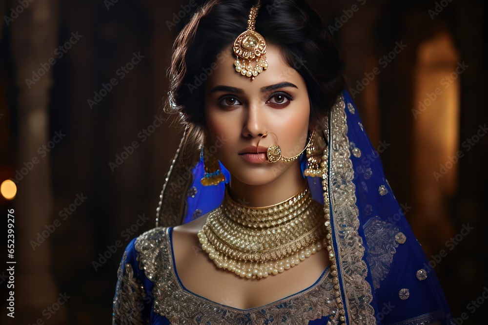 Gujarati bride in royal blue Bandhani lehenga and silver jewelry ...