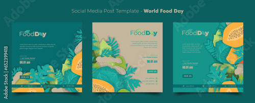 Set of social media post template with flat vegetables design for world food day campaign