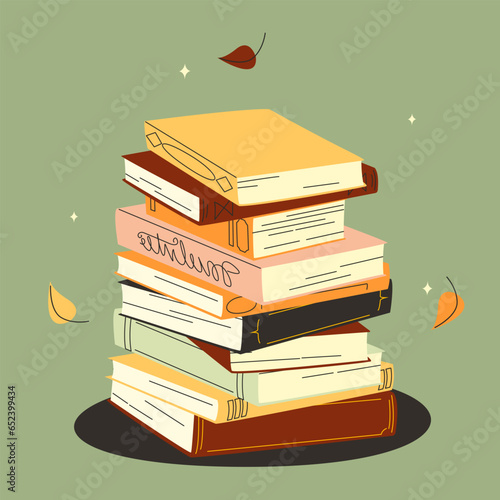 World book day. Stack of books isolated. Hand drawn educational vector illustrations with leaves and fall vibes