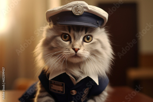cute cat animal in police uniform