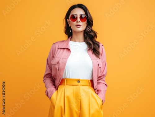Indian fashion influencer, posing in a trendy ensemble, suits fashion lifestyle brand's imagery