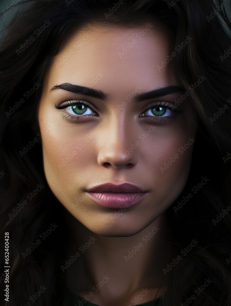 Portrait of a Beautiful Woman with Green Eyes and Dark Hairs. Portrait of a Beautiful Woman with Green Eyes and Dark Hairs.