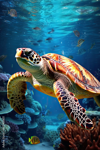 sea turtle swimming in the sea created by generative ai