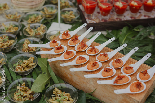 delicious vegetarian Canapé as appetizer on a weddig buffett photo