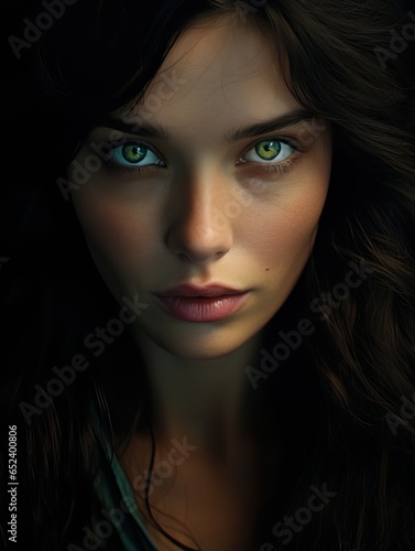 Wallpaper Mural Portrait of a Beautiful Woman with Green Eyes and Dark Hairs. Torontodigital.ca