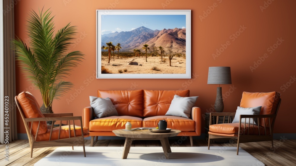 custom made wallpaper toronto digitalWall mockup in Living Room Tropical in Warm Color, Mockups Design 3D, HD