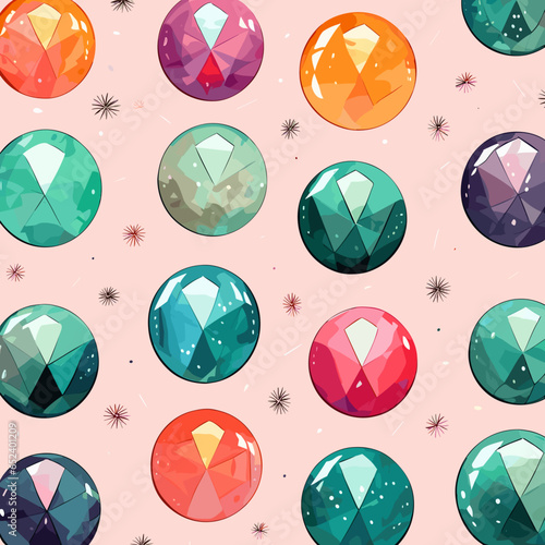 Crystal balls pattern, background, hand-drawn cartoon flat art Illustrations in minimalist vector style