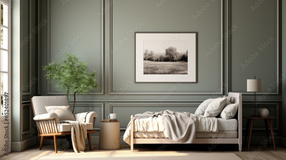 Wall mockup in Nursery Modern Rustic in Neutral Color, Mockups Design 3D, HD Wall mockup in Nursery Modern Rustic in Neutral Color, Mockups Design 3D, HD