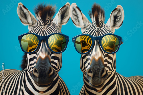 two cute zebras wearing glasses