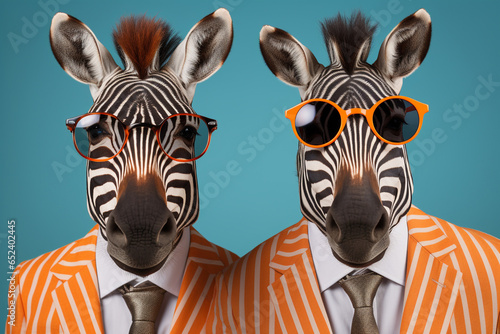two cute zebras wearing glasses