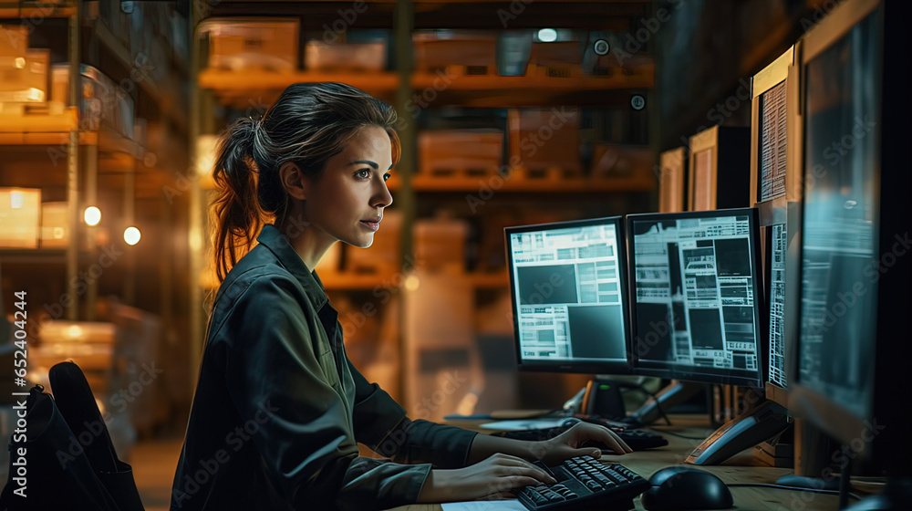 woman working in the management of a warehouse woman working in the management of a warehouse