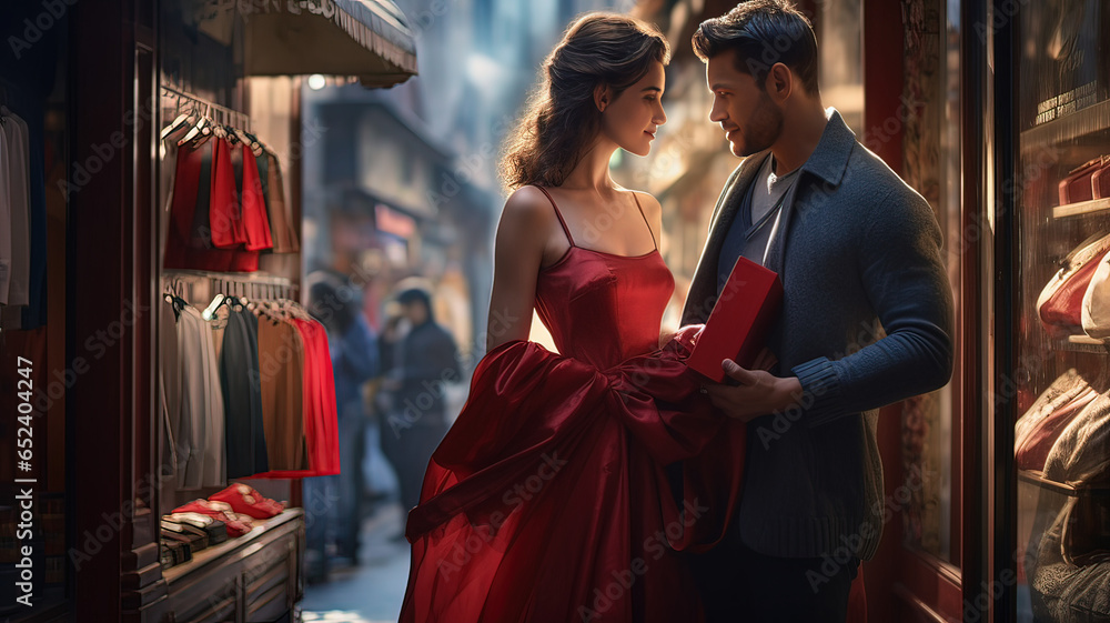 Obraz premium romantic young couple shopping on black friday day