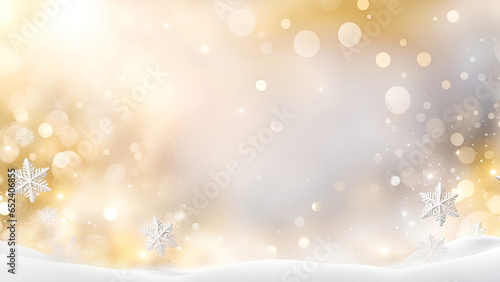 Christmas blurred background with snowflakes and garland lights. New Year, winter holidays banner for design.Generative AI 